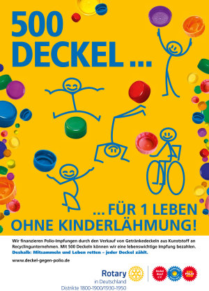 Plakat Aktion "Deckel gegen Polio". (Plakat: Deckel drauf e.V.)